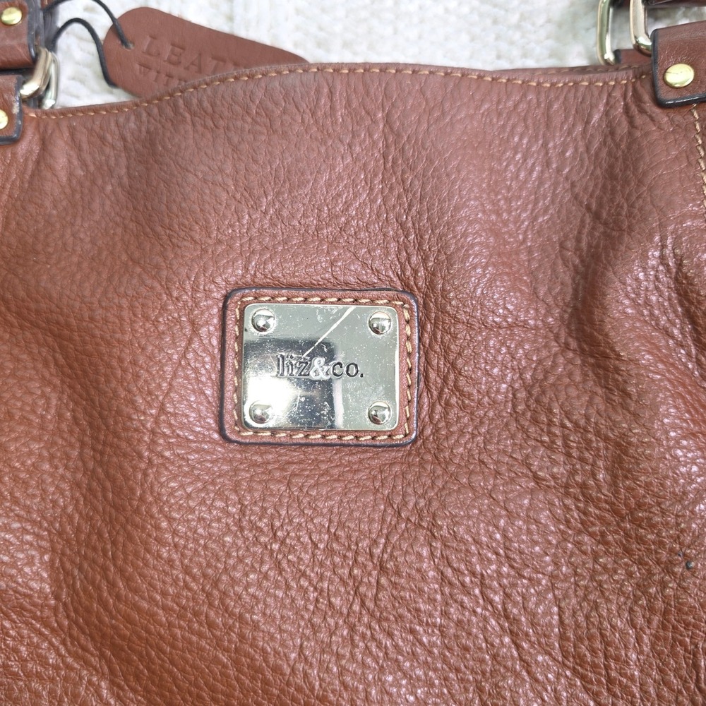 Liz & Co Leather Tote Bag Brown Pebbled Studded Women Large Good - Picture 2 of 10
